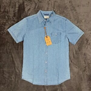 Weatherproof Vintage Shirt Mens Small Blue Striped Short Sleeve Button Up Cotton